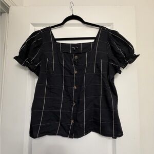 Who What Wear Black Checkered Button-Up Blouse